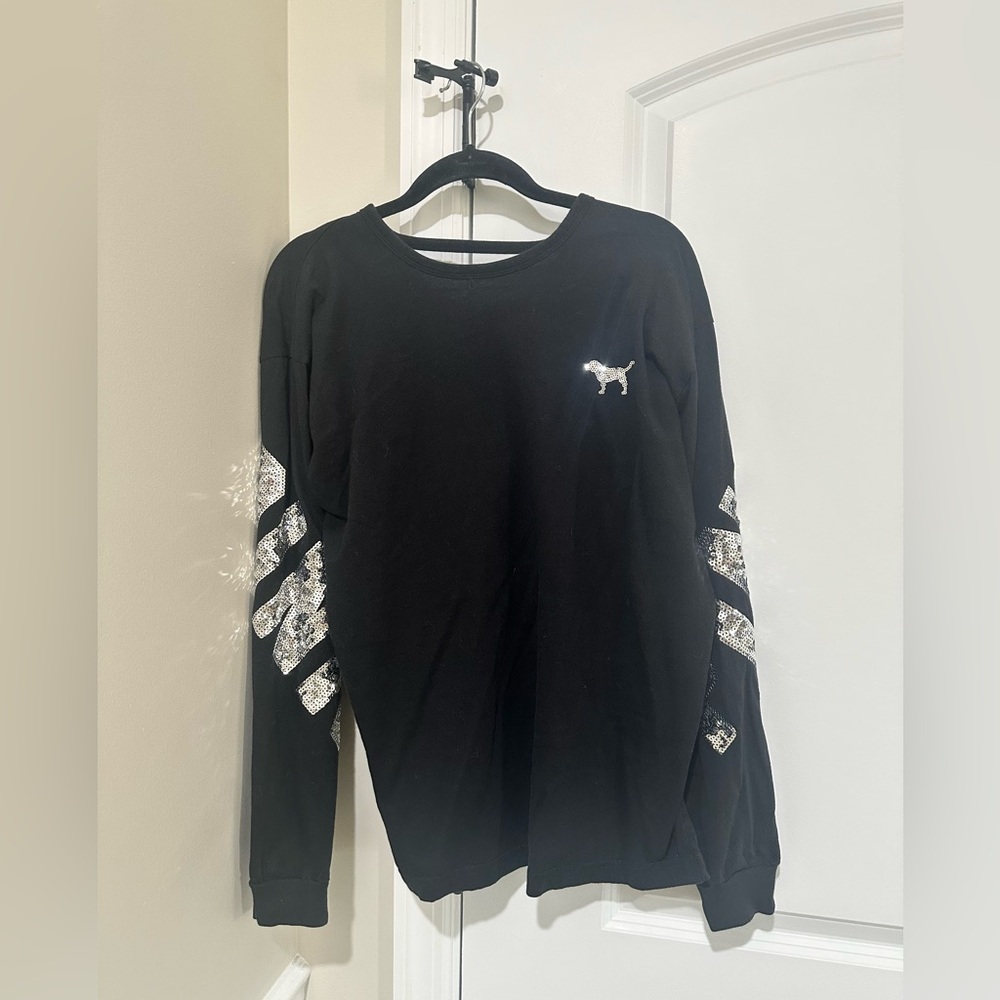 PINK Victoria's Secret long sleeve silver sequin bling shirt low back top
